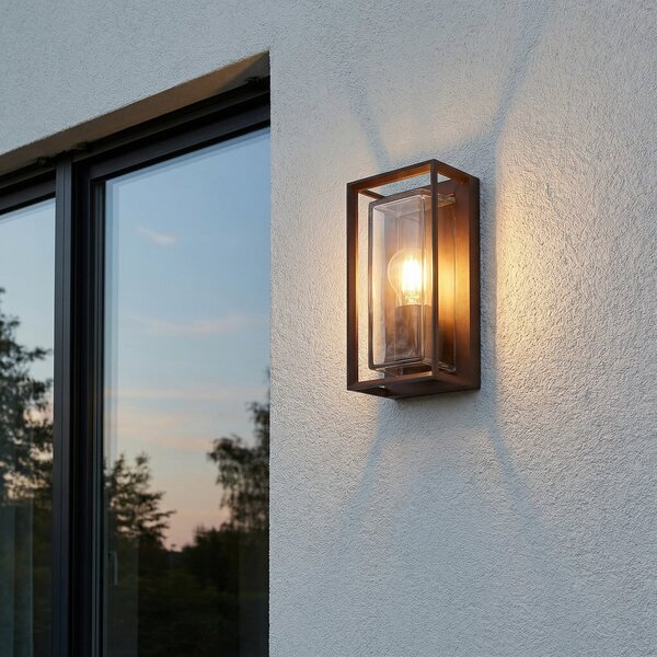 Arcchio Aplică de exterior Ismera, culoare ruginie, IP65, sticlă, E27, reglabil, Maro / Rugină, Aluminiu, Modern