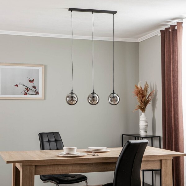 EMIBIG LIGHTING Lampă suspendată Glassy, 3 becuri, dreaptă, negru, grafit, sticlă, reglabil, Negru, Camera de zi / sufragerie, Sticlă, Modern