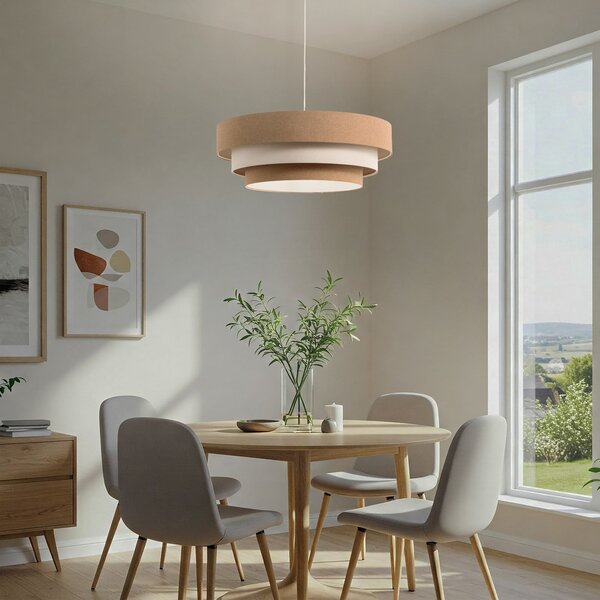 Maco Design Lampă suspendată Triniti, bej/crem, Ø 60 cm, material textil, reglabil, Bej, Camera de zi / sufragerie, Țesătură / Textil