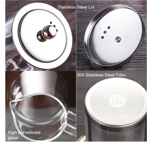Ceainic 750 ml CLARICE, sticla borosilicata cu infuzor si capac metalic