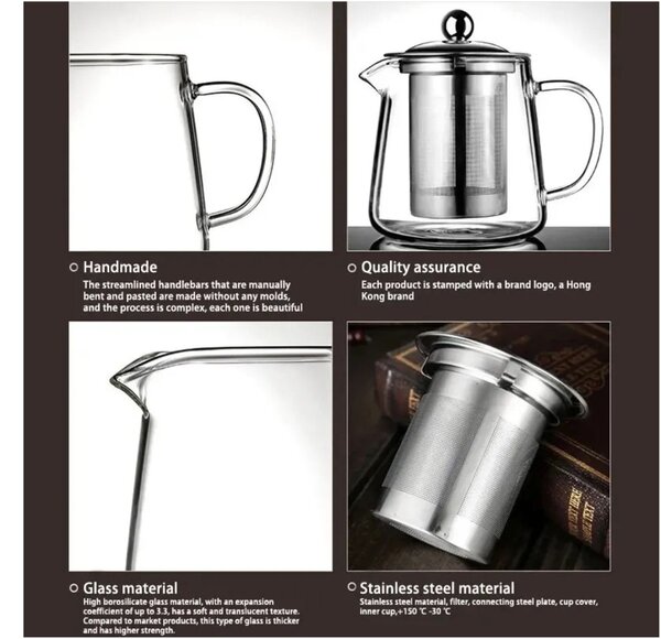 Ceainic 750 ml CLARICE, sticla borosilicata cu infuzor si capac metalic