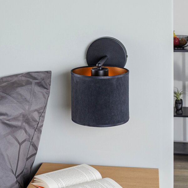 EMIBIG LIGHTING Aplică de perete Jari cu abajur din pânză, negru-auriu, reglabil, Negru, Camera de zi / sufragerie, Țesătură / Textil