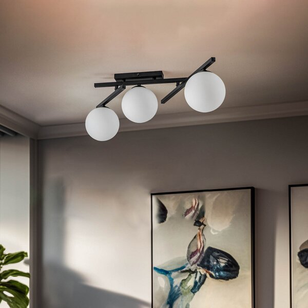EMIBIG LIGHTING Plafonieră Smart, negru/opal, 3 becuri, reglabil, Negru, Camera de zi / sufragerie, Metal, Modern