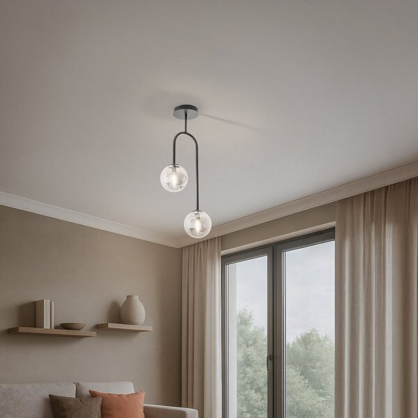 EMIBIG LIGHTING Plafonieră Atria, gri fum/negru, înălțime 76 cm, 2 becuri., reglabil, Negru, Camera de zi / sufragerie, Metal