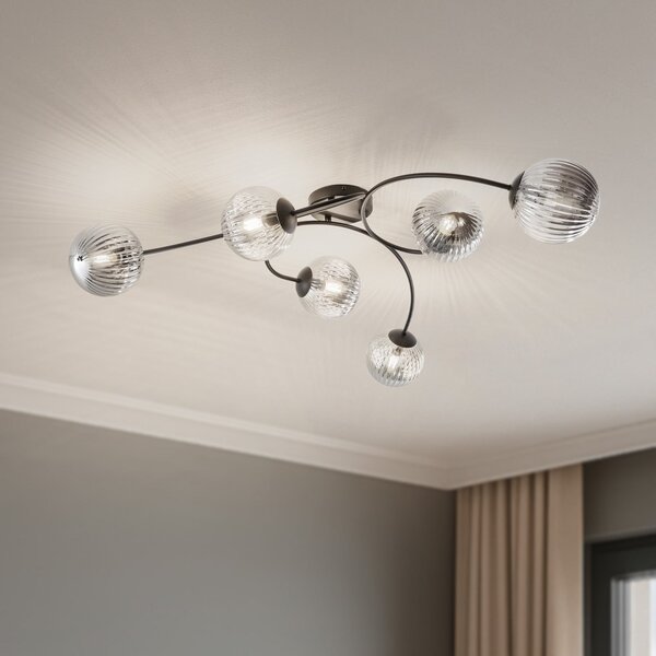 EMIBIG LIGHTING Plafonieră Vibra, gri fum/negru, lungime 97 cm, 6 becuri., reglabil, Gri, Camera de zi / sufragerie, Sticlă, Modern