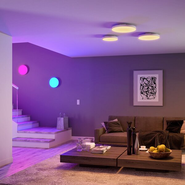 Paulmann Velora LED panou ZigBee RGBW rotund Ø 40 cm, reglabil, Alb, Camera de zi / sufragerie, Metal, Modern