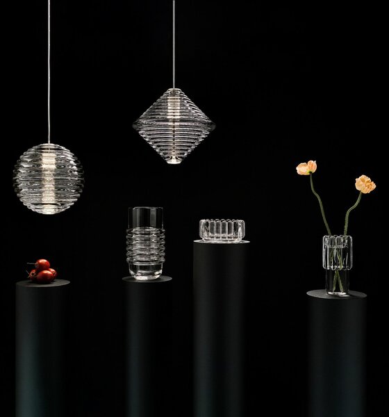 Lustră Pendul Tom Dixon, Press Cone, reglabil, Transparent, Camera de zi, Sticlă, Design