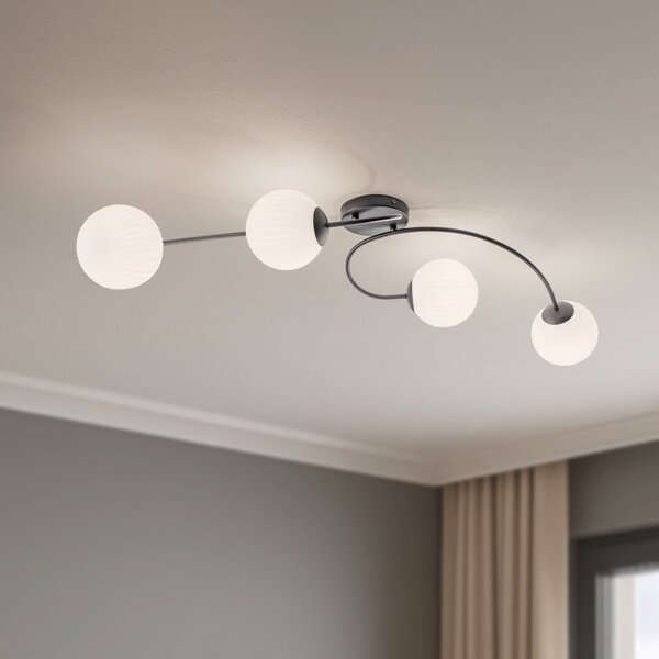 EMIBIG LIGHTING Plafonieră Vibra, opal/negru, lungime 110 cm, sticlă, 4 becuri., reglabil, Alb, Camera de zi / sufragerie, Sticlă, Modern