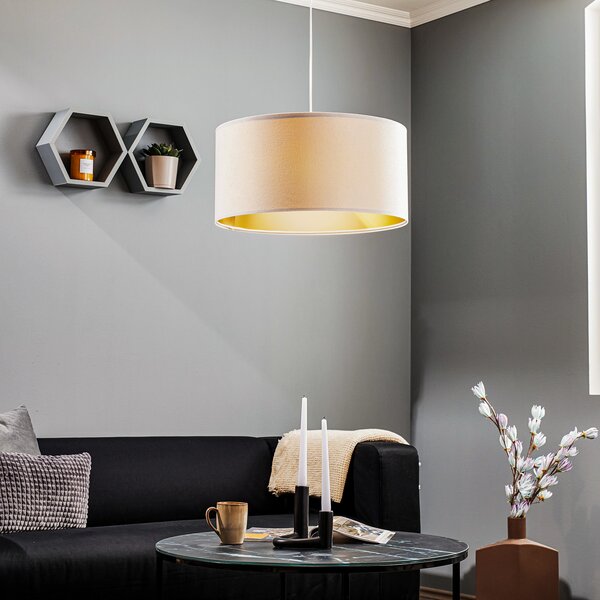 Maco Design Lampă suspendată Salina, alb/auriu Ø 50cm, reglabil, Alb, Camera de zi / sufragerie, Țesătură / Textil, Modern