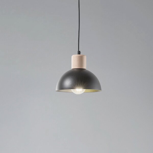 EMIBIG LIGHTING Lampă suspendată Seco, Ø 18 cm, negru, metal/lemn, reglabil, Negru, Camera de zi / sufragerie, Metal