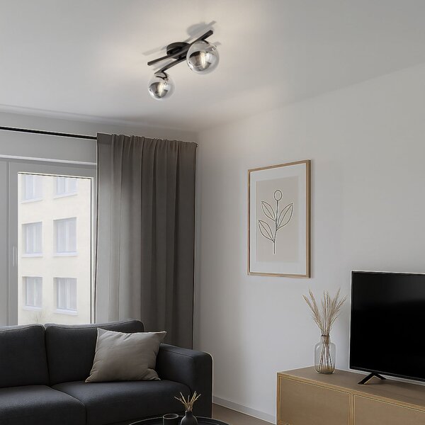 EMIBIG LIGHTING Plafonieră OPUS, lungime 60 cm, gri fum/negru, 2 becuri., reglabil, Negru, Camera de zi / sufragerie, Metal, Modern