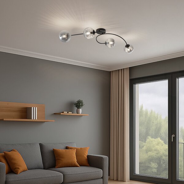 EMIBIG LIGHTING Plafonieră Vibra, gri fum/negru, lungime 110 cm, 4 becuri., reglabil, Gri, Camera de zi / sufragerie, Sticlă, Modern