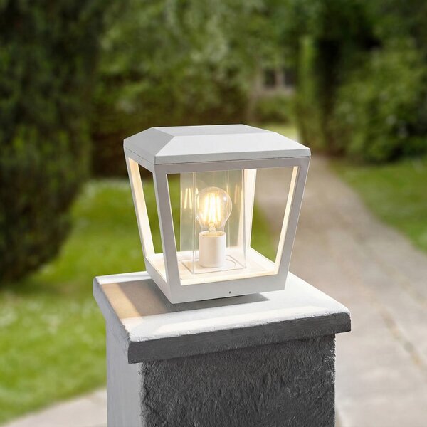 Lucande Lampă cu soclu Dunia, albă, metal, 24 cm, E27, IP54, reglabil, Alb, Metal, Modern