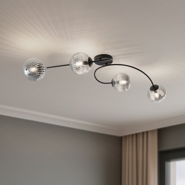 EMIBIG LIGHTING Plafonieră Vibra, gri fum/negru, lungime 110 cm, 4 becuri., reglabil, Gri, Camera de zi / sufragerie, Sticlă, Modern