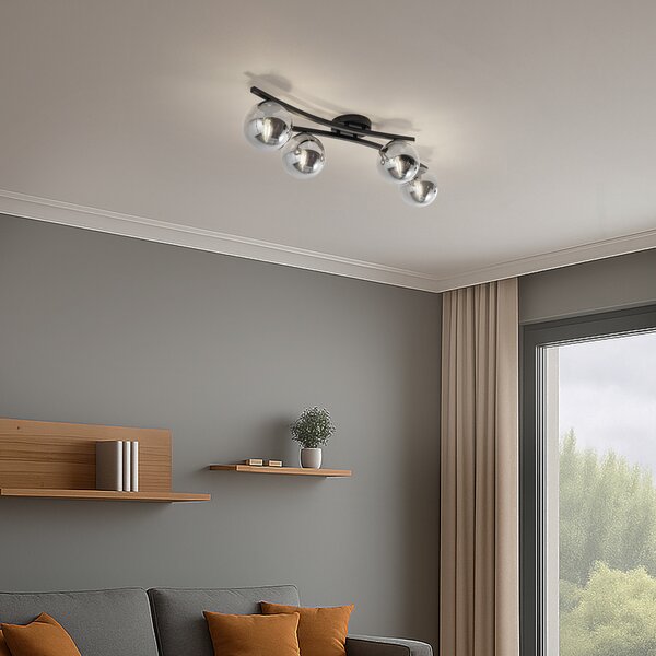 EMIBIG LIGHTING Plafonieră OPUS, lungime 84 cm, gri fum/negru, 4 becuri., reglabil, Negru, Camera de zi / sufragerie, Metal, Modern