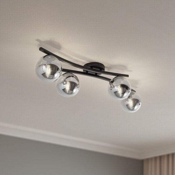 EMIBIG LIGHTING Plafonieră OPUS, lungime 84 cm, gri fum/negru, 4 becuri., reglabil, Negru, Camera de zi / sufragerie, Metal, Modern