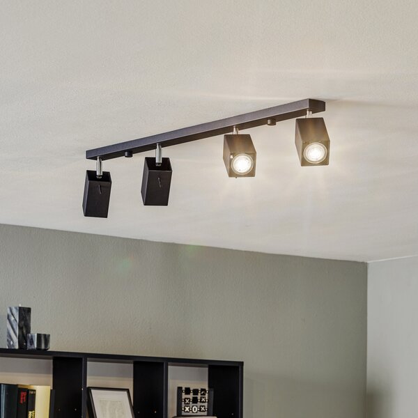 SOLLUX LIGHTING Spot de tavan Square, negru, 4 becuri liniare, reglabil, Negru, Camera de zi / sufragerie, Metal, Modern