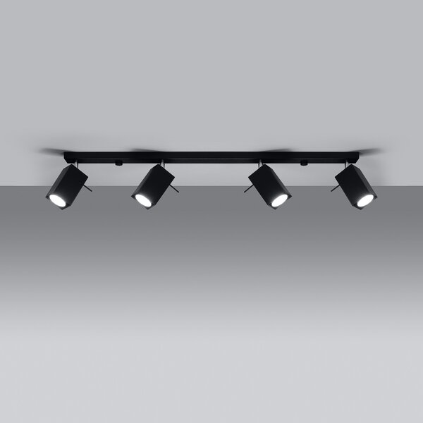 SOLLUX LIGHTING Spot de tavan Square, negru, 4 becuri liniare, reglabil, Negru, Camera de zi / sufragerie, Metal, Modern