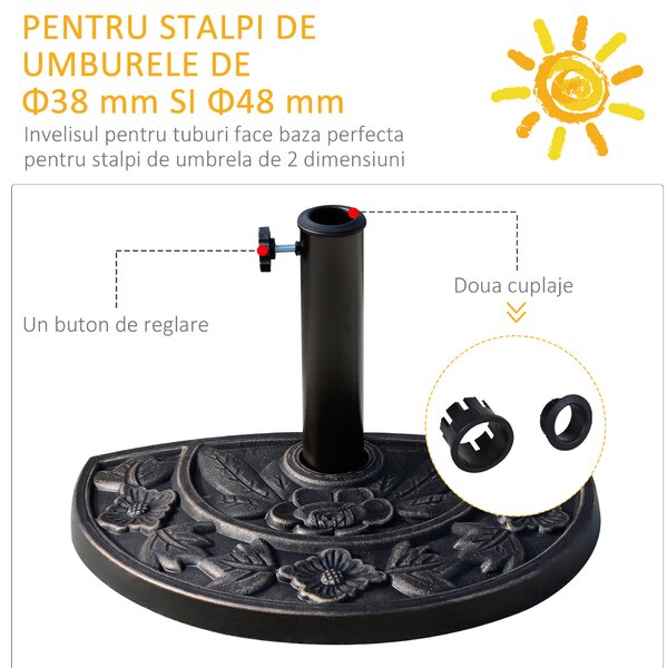 Outsunny Bază Umbrelă Soare Rasina Reglabilă cu Manivela 9kg 50x31x32cm | Aosom Romania