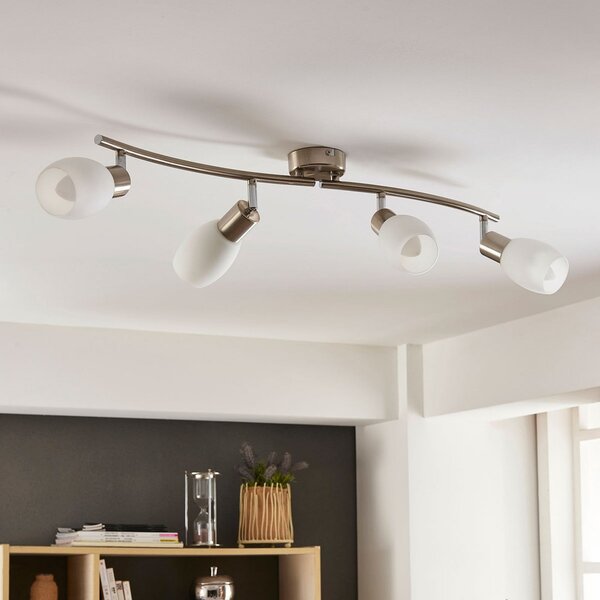 Lindby Spot Arda, 70 cm, 4 becuri, nichel, sticlă, E14, reglabil, Metalic, Camera de zi / sufragerie, Sticlă, Modern