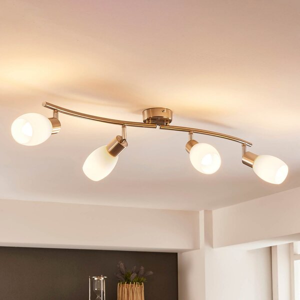 Lindby Spot Arda, 70 cm, 4 becuri, nichel, sticlă, E14, reglabil, Metalic, Camera de zi / sufragerie, Sticlă, Modern