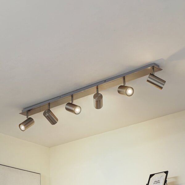 Lindby Spot de plafon Joffrey, 116 cm, nichel, 6 becuri, GU10, reglabil, Metalic, Camera de zi / sufragerie, Metal, Modern