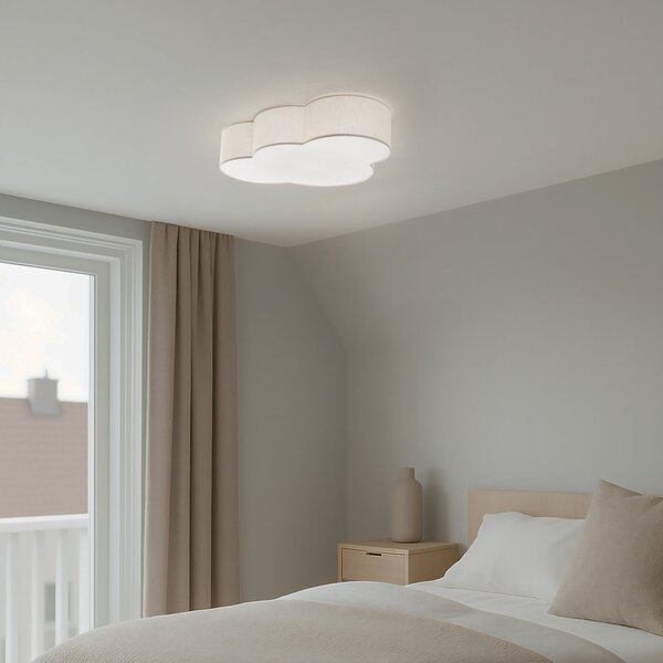 TK Lighting Plafonieră Cloud, bej, 63 cm lungime, textil, nor, E27, reglabil, Bej, Camera copiilor, Țesătură / Textil, Viața tânără