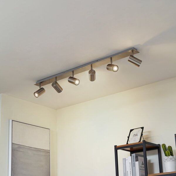 Lindby Spot de plafon Joffrey, 116 cm, nichel, 6 becuri, GU10, reglabil, Metalic, Camera de zi / sufragerie, Metal, Modern