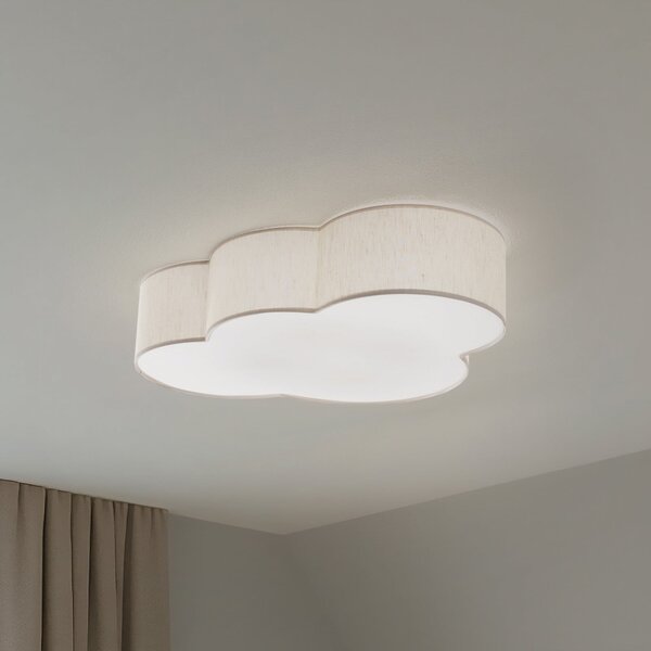 TK Lighting Plafonieră Cloud, bej, 63 cm lungime, textil, nor, E27, reglabil, Bej, Camera copiilor, Țesătură / Textil, Viața tânără