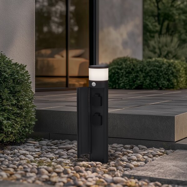 Lucande Corban lampă cu soclu, gri, senzor, prize, IP44, reglabil, Negru, Aluminiu, Modern