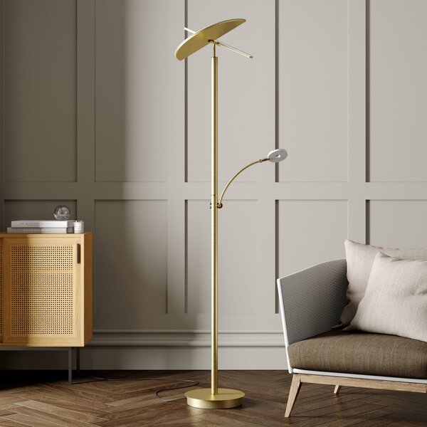 Lucande Lampadar LED Anniki, alamă, reglabil, dimabil, reglabil, Auriu / Alamă, Camera de zi / sufragerie, Metal, Modern