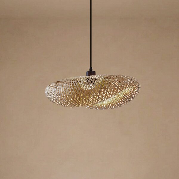 Lindby Lampă suspendată Eleane, bambus, natural, lungime 50 cm, E27, reglabil, Lemn, Camera de zi / sufragerie, Bamboo, Casă de țară / Rustic