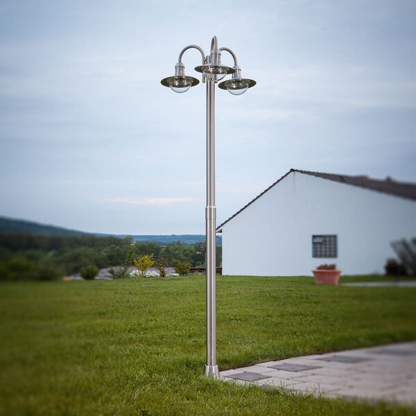 Lindby stâlp de iluminat Damion, 200 cm, 3 becuri, E27, IP44, reglabil, Metalic, Oțel inoxidabil, Modern
