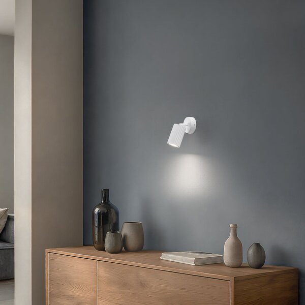 SOLLUX LIGHTING Spot de perete carbon, alb, proiecție 16 cm, întrerupător, aluminiu, Alb, Camera de zi / sufragerie, Aluminiu, Modern