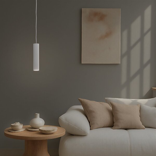 SOLLUX LIGHTING Lampă suspendată Carbon, alb, Ø 6 cm, aluminiu, reglabil, Alb, Camera de zi / sufragerie, Aluminiu, Modern