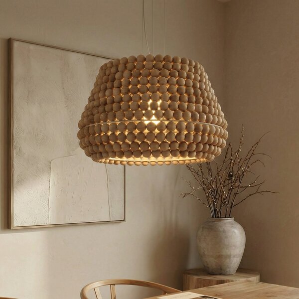 Lucande Lampa suspendată Melori, lemn, culoare naturală, Ø 51 cm, E27, reglabil, Lemn, Camera de zi / sufragerie, Lemn, Scandinavă