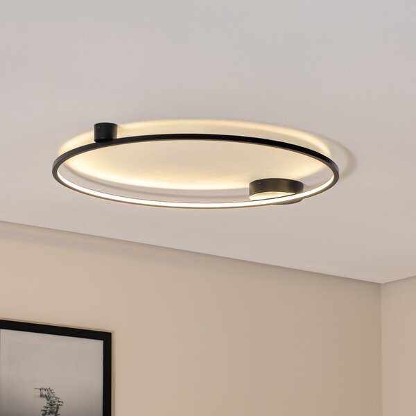 Milagro Lighting Plafonieră LED Saturno, negru, Ø 80 cm, metal, 4.000 K, Negru, Camera de zi / sufragerie, Aluminiu, Modern
