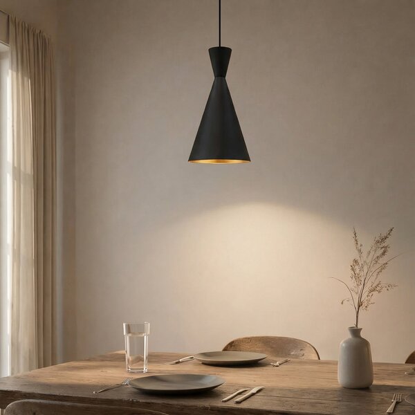 ROYALTECH Lampă suspendată Glenora, negru, Ø 18 cm, metal, E27, reglabil, Camera de zi / sufragerie, Metal, Modern