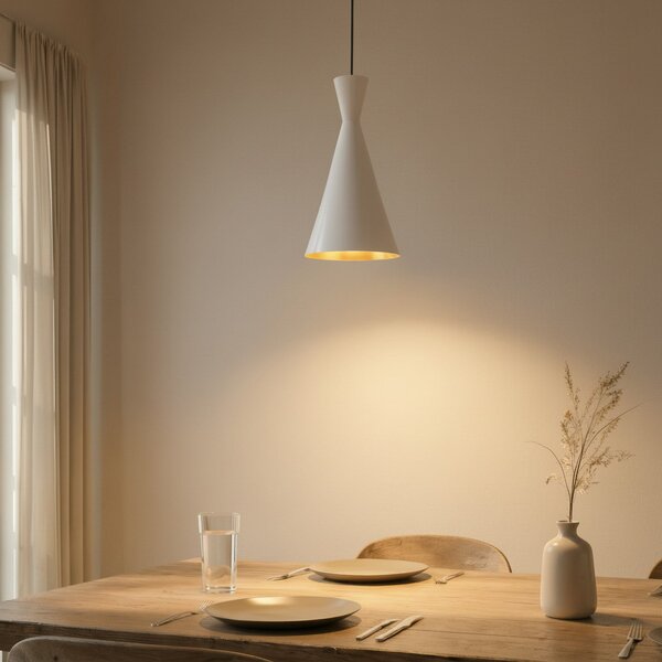 ROYALTECH Lampă suspendată Glenora, alb, Ø 18 cm, metal, E27, reglabil, Camera de zi / sufragerie, Metal, Modern