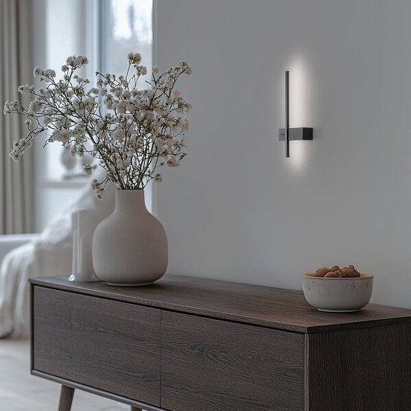 Milagro Lighting Aplică de perete LED Vision, înălțime 30 cm, metal, negru, 3.000 K, Negru, Camera de zi / sufragerie, Metal, Modern, Perete unghiular