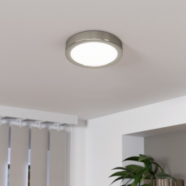 EGLO Panou LED de suprafață Fueva 5 IP20 830 nichel Ø16cm, Gri, Camera de zi / sufragerie, Metal, Modern