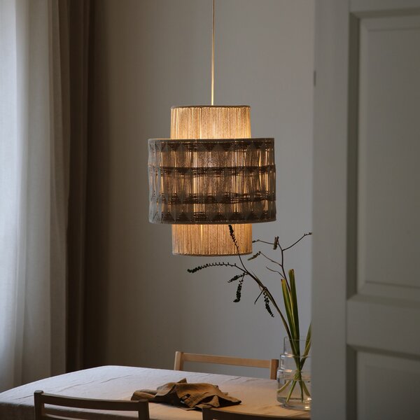 Markslöjd Lampă suspendată Ano, Ø 45 cm, textil, bej/maro, reglabil, Bej, Camera de zi / sufragerie, Țesătură / Textil