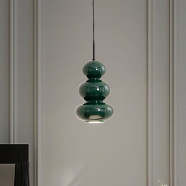 Argon Lampa suspendată Oman, verde închis lucios, sticlă, Ø 14 cm, reglabil, Verde, Camera de zi / sufragerie, Sticlă