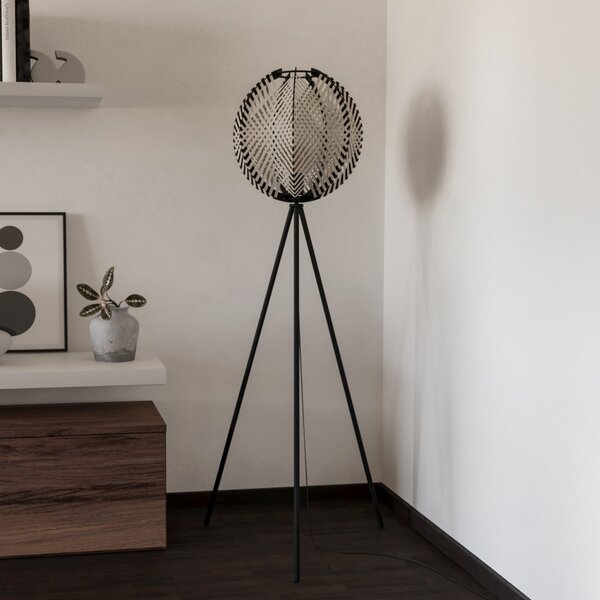 EGLO Waverton lampadar, alb/negru, înălțime 143 cm, oțel/fabric, Negru, Camera de zi / sufragerie, Lemn, Umbrelă în picioare