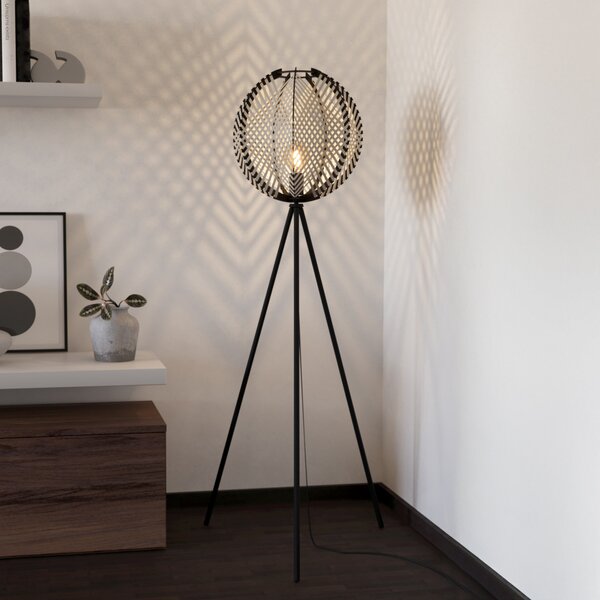 EGLO Waverton lampadar, alb/negru, înălțime 143 cm, oțel/fabric, Negru, Camera de zi / sufragerie, Lemn, Umbrelă în picioare