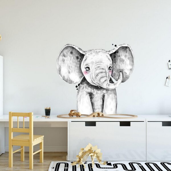 Autocolant - Elefant mare în alb-negru