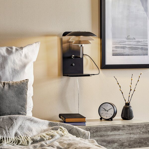 Lampă de perete Dyberg Larsen, DL20 USB Shelf, reglabil, Negru, dormitor, Metal, Scandinavă