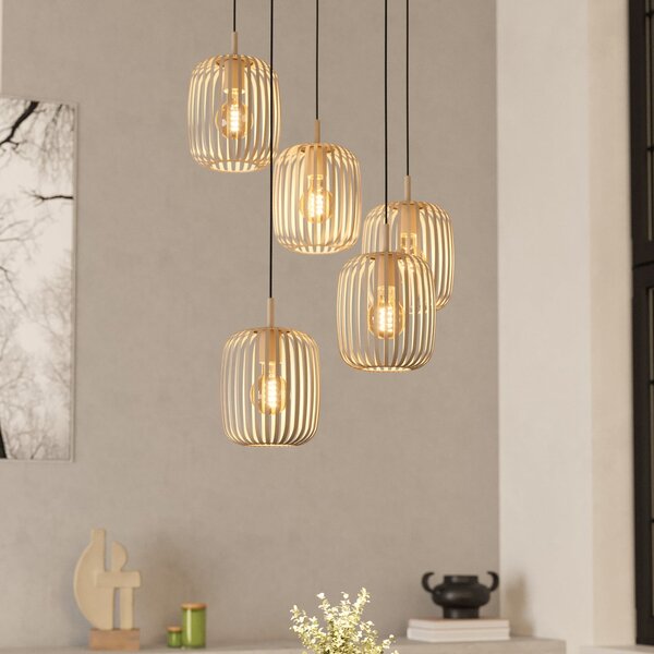 EGLO Lampă suspendată Romazzina, culoarea nisipului, oțel, Ø 50 cm, 5 becuri., reglabil, Bej, Camera de zi / sufragerie, Metal, Modern