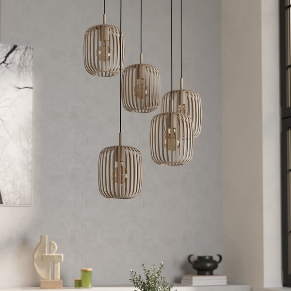 EGLO Lampă suspendată Romazzina, culoarea nisipului, oțel, Ø 50 cm, 5 becuri., reglabil, Bej, Camera de zi / sufragerie, Metal, Modern