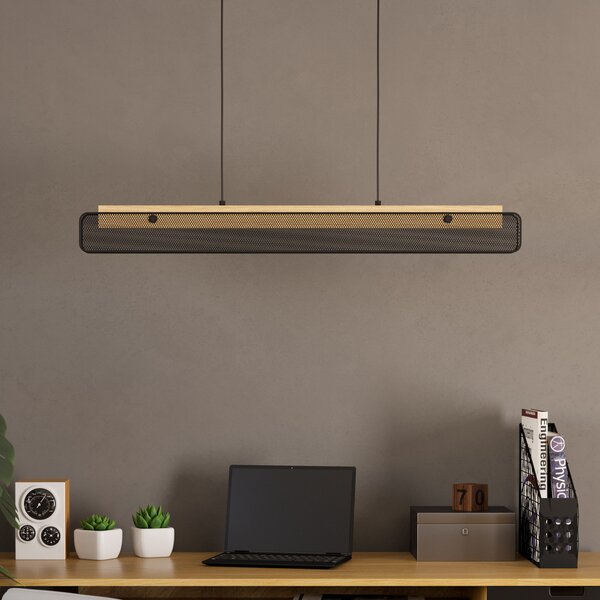 EGLO connect Lampă suspendată LED Kokomo-Z, negru, lemn, oțel, reglabil, Negru, Camera de zi / sufragerie, Lemn, Modern